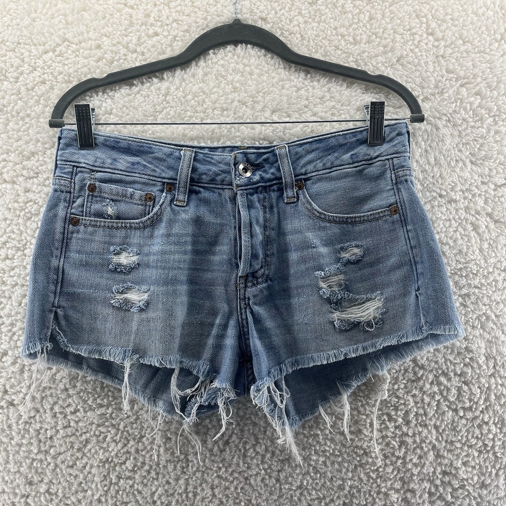 Abercrombie & Fitch Shorts Women's 26 Blue Flat Front Distressedβ Denim Cut-Off